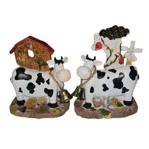 Set of (2) Decor Cow Figurines with Bells New in open Box